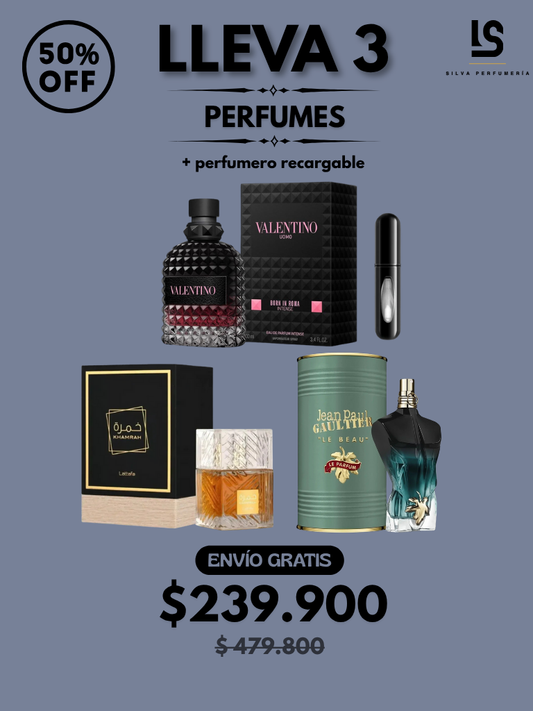 TRÍO PERFUMES ( Khamrah + JPG Le Beau + Valentino Born in Roma ) + Regalo Perfumero 🎁
