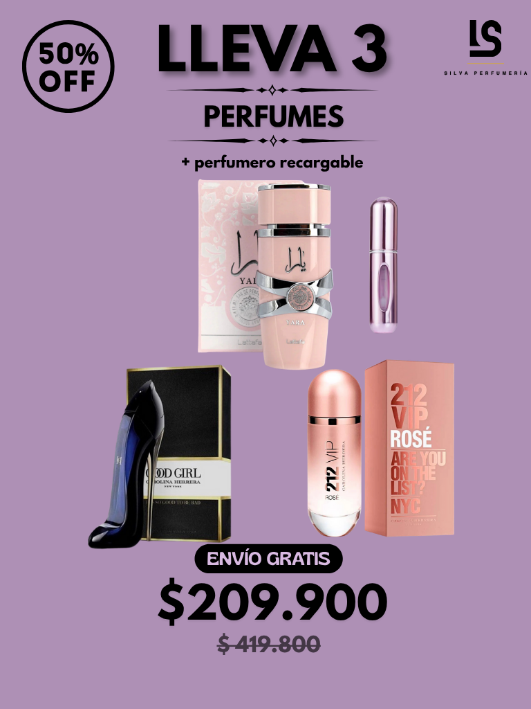 TRÍO PERFUMES ( Yara Rosa + 212 VIP Rosé + Good Girl ) + Regalo Perfumero 🎁