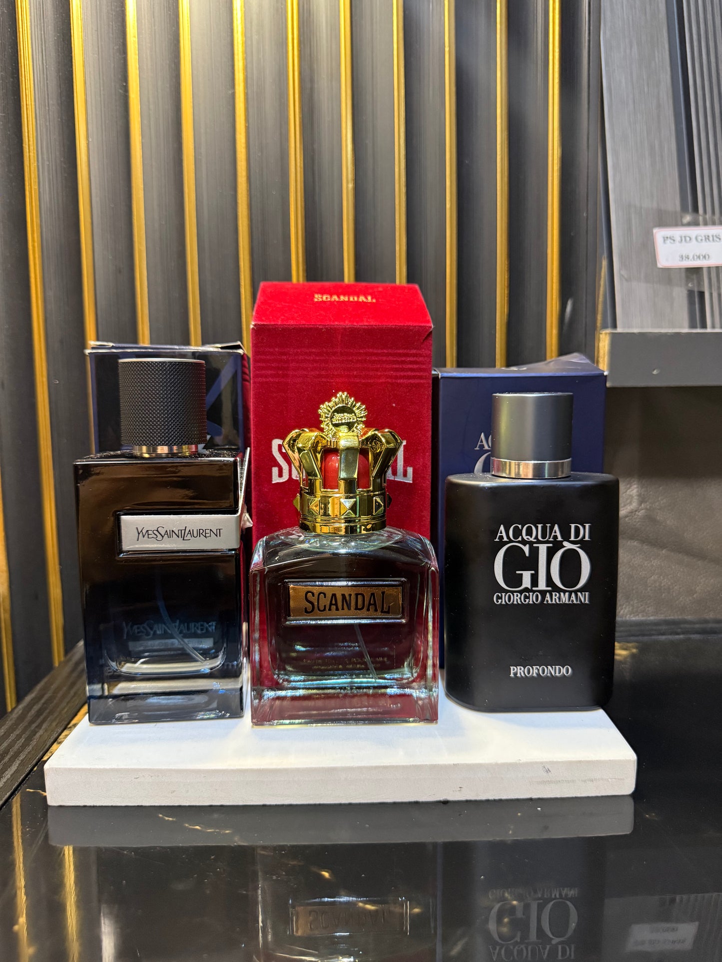 TRIO PERFUMES ( Y YSL + Scandal + Aqua di Gio Profondo ) + Regalo Perfumero