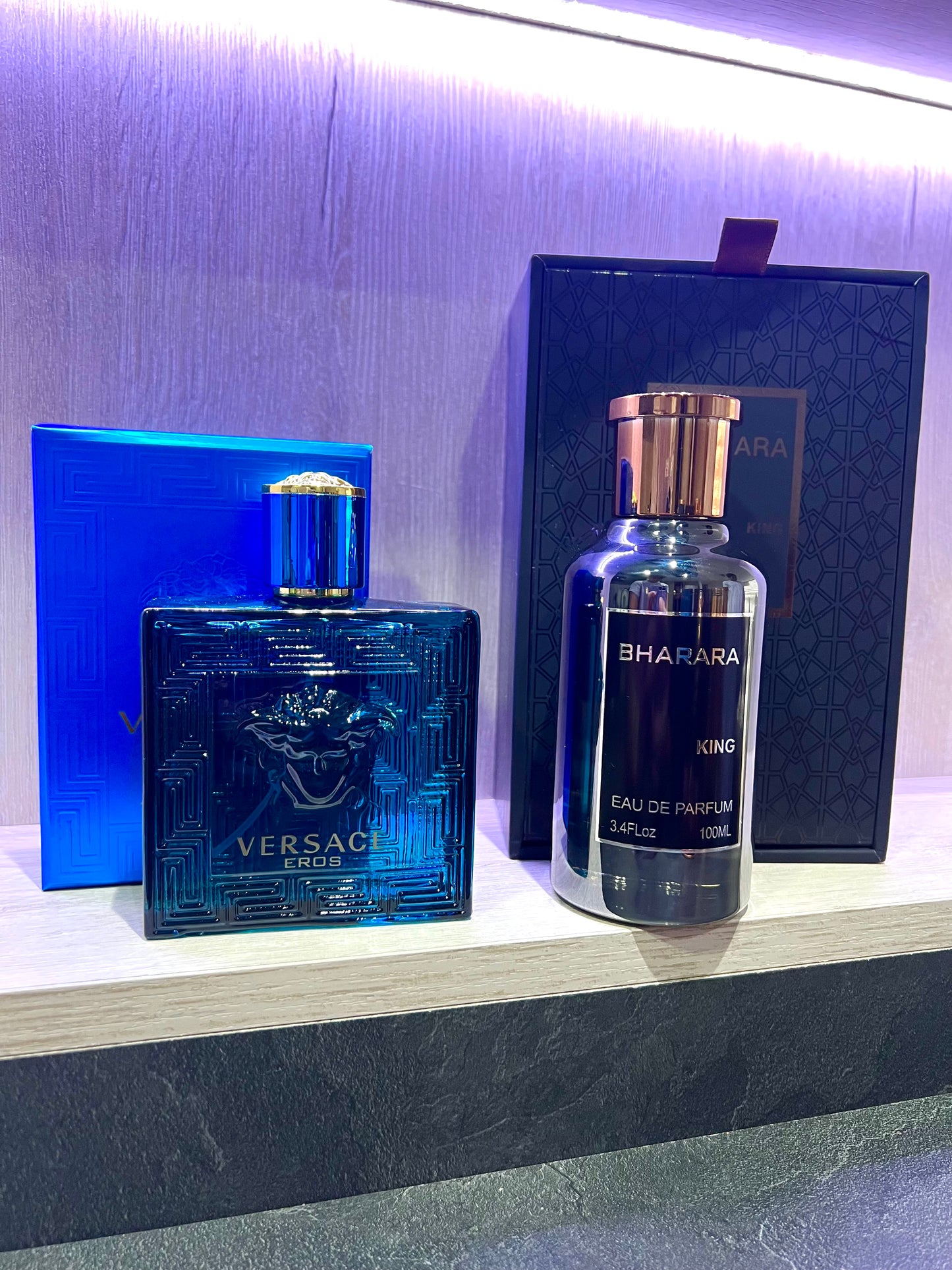 DÚO PERFUMES ( Eros Versace + Bharara King ) + Regalo Perfumero 🎁