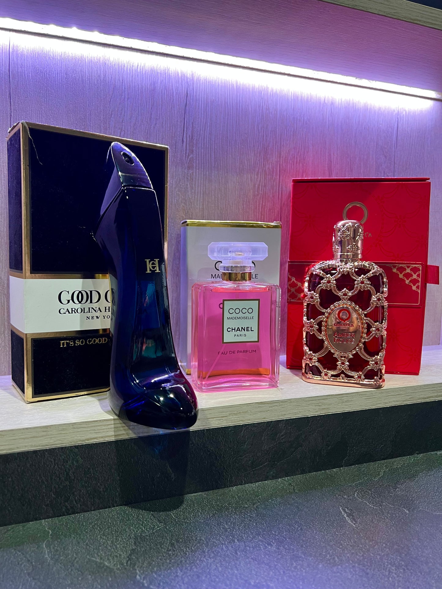 TRÍO PERFUMES ( Amber Rouge + Coco Chanel + Good Girl ) + Regalo Perfumero 🎁