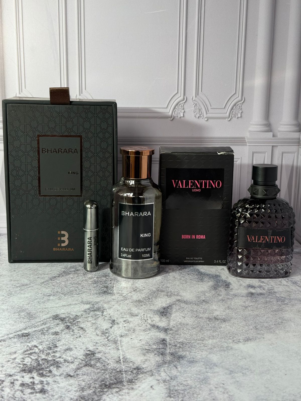 DÚO PERFUMES ( Bharara King + Valentino Born in Roma Int ) + Regalo Perfumero