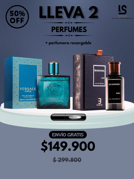DÚO PERFUMES ( Eros Versace + Bharara King ) + Regalo Perfumero 🎁