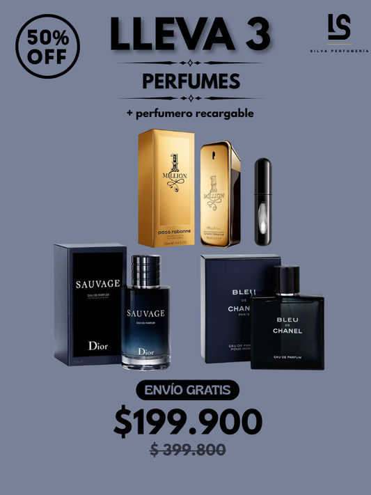 TRÍO PERFUMES ( Dior Savage + One Million + Bleu Chanel ) + Regalo Perfumero 🎁