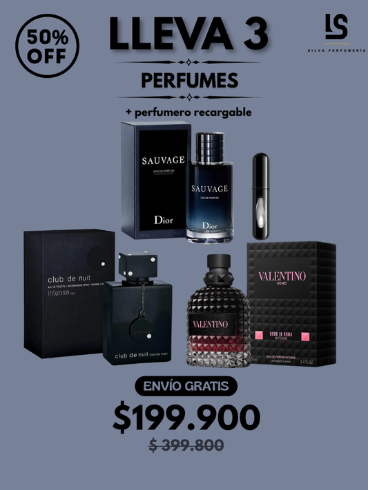 TRÍO PERFUMES ( Dior Savage + Club Nuit + Valentino Born in Roma ) + Regalo Perfumero 🎁