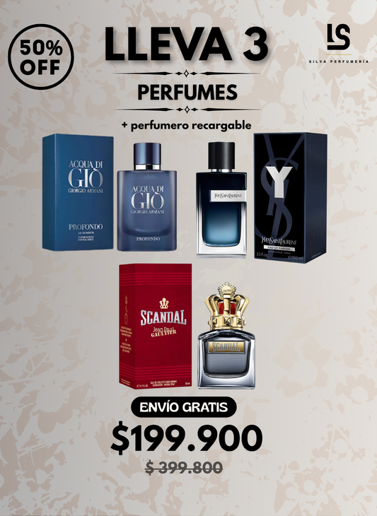 TRIO PERFUMES ( Y YSL + Scandal + Aqua di Gio Profondo ) + Regalo Perfumero