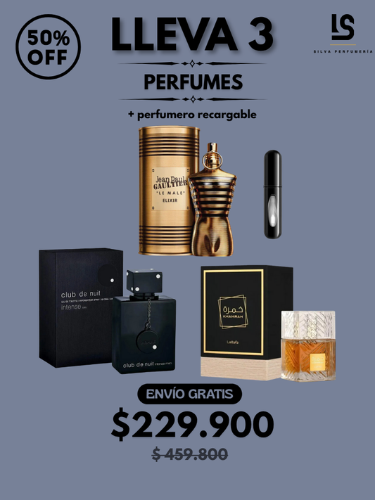 TRÍO PERFUMES ( JPG Elixir + Club de Nuit + Khamrah ) + Regalo Perfumero 🎁