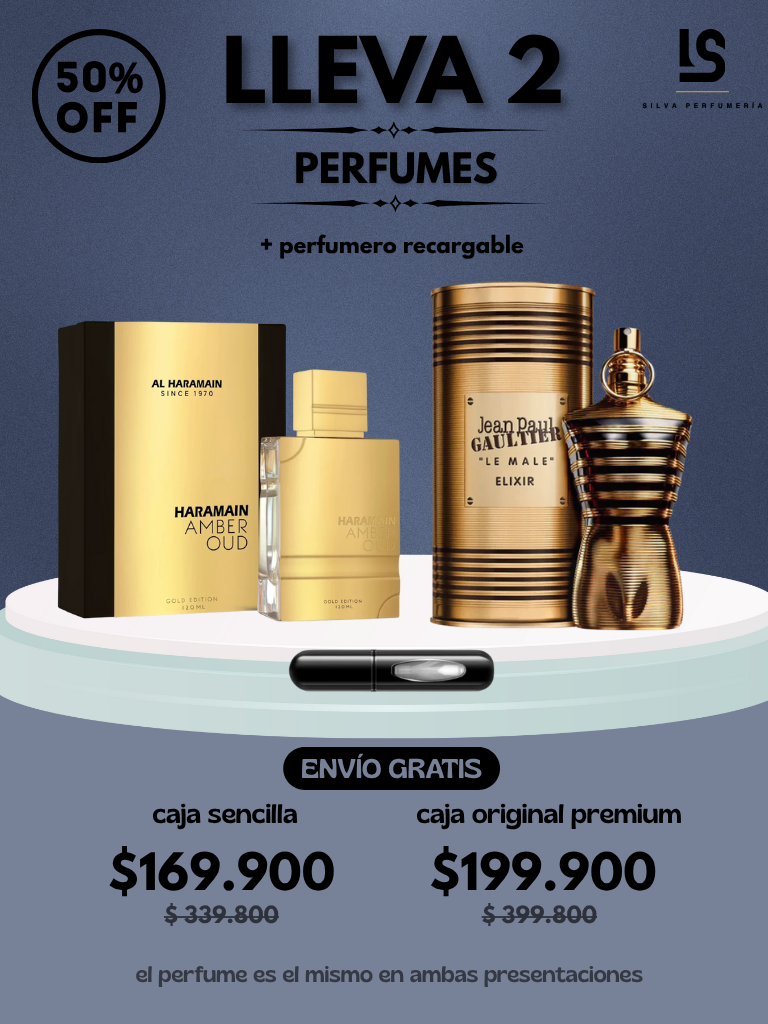 DÚO PERFUMES ( JPG Elixir + Haramain Oud Gold ) + Regalo Perfumero