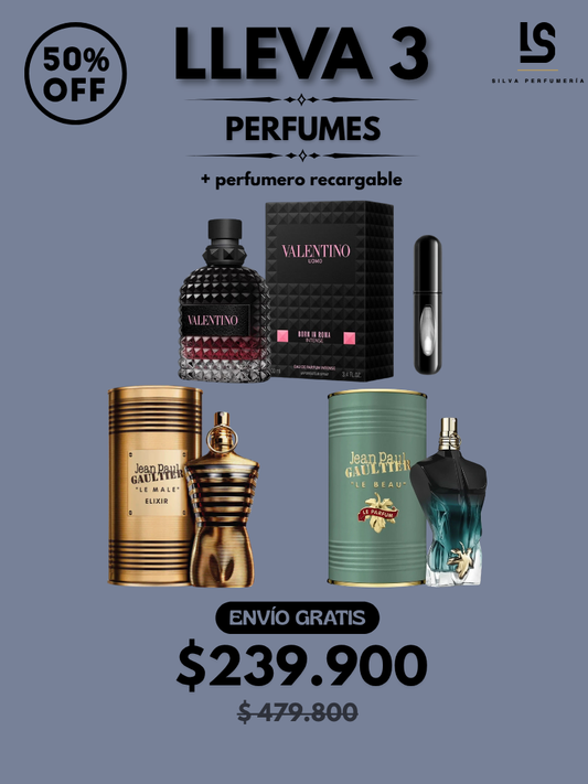 TRÍO PERFUMES ( JPG Elixir + JPG Le Beau + Valentino Born in Roma ) + Regalo Perfumero 🎁