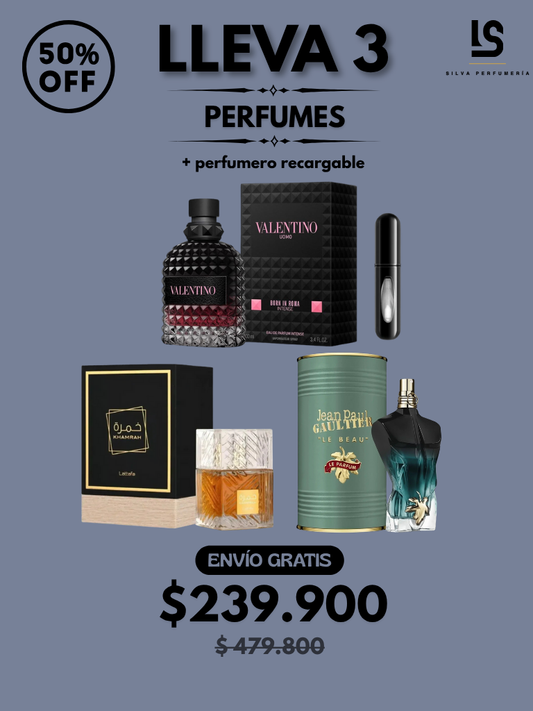 TRÍO PERFUMES ( Khamrah + JPG Le Beau + Valentino Born in Roma ) + Regalo Perfumero 🎁