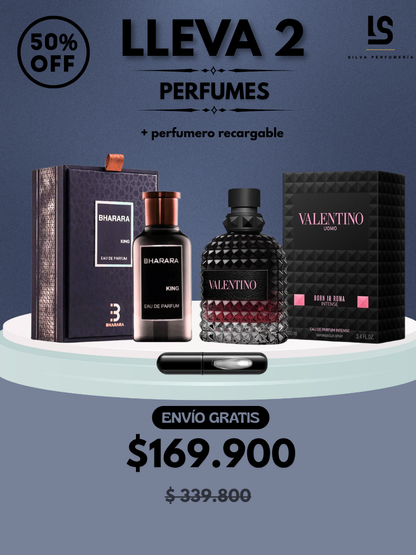 DÚO PERFUMES ( Bharara King + Valentino Born in Roma Int ) + Regalo Perfumero