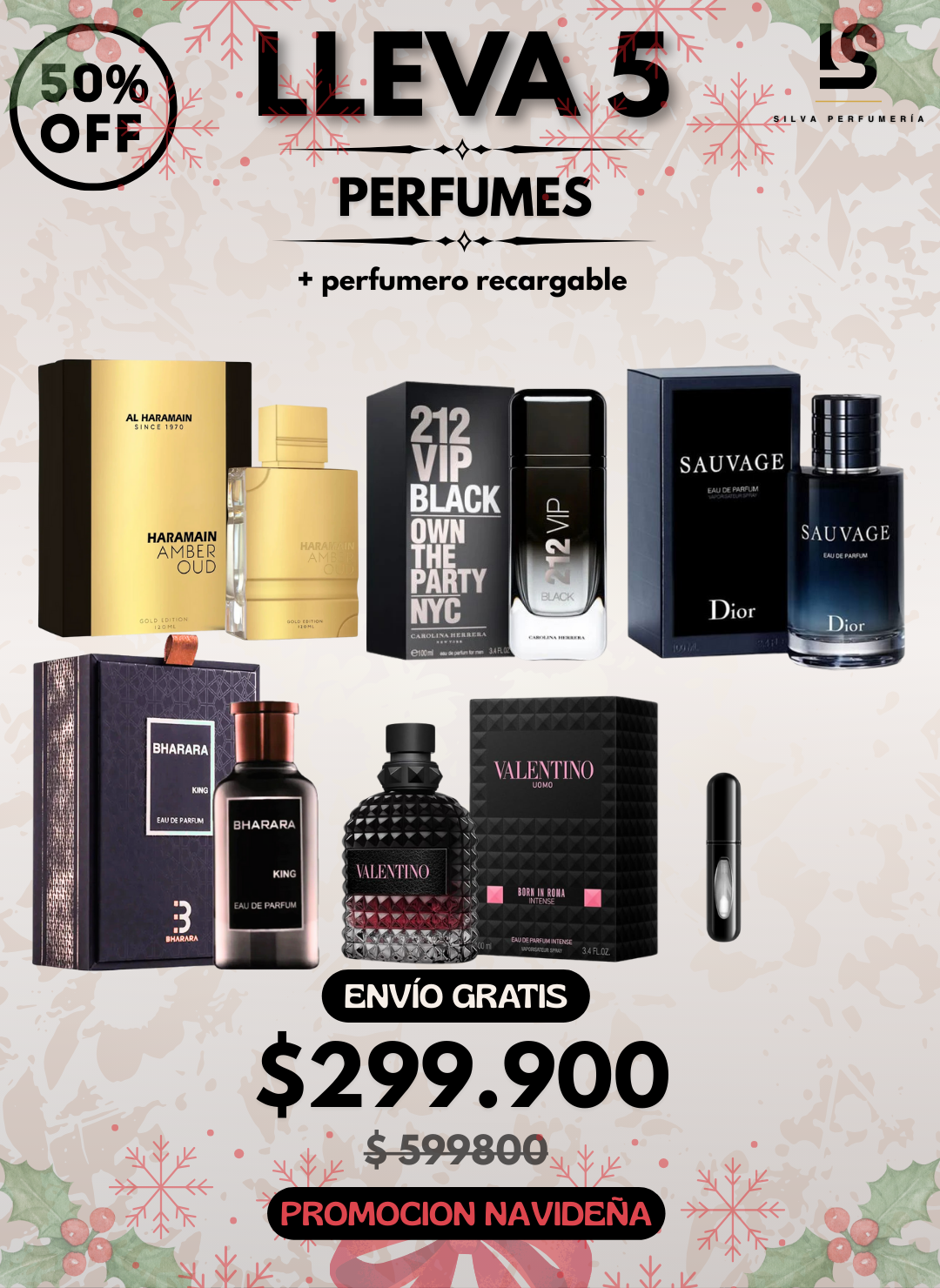 5 PERFUMES + 1 OBSEQUIO ( Alharamain + 212 VIP Black + Sauvage + Bharara King + Valentino Born in Roma int + 1 Perfumero )