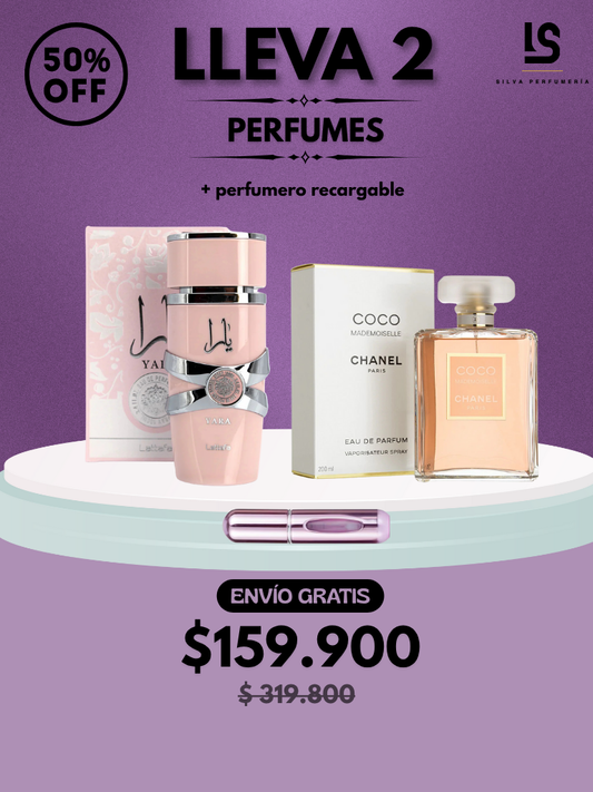 DÚO PERFUMES ( Yara Rosa + Coco Chanel ) + Regalo Perfumero 🎁