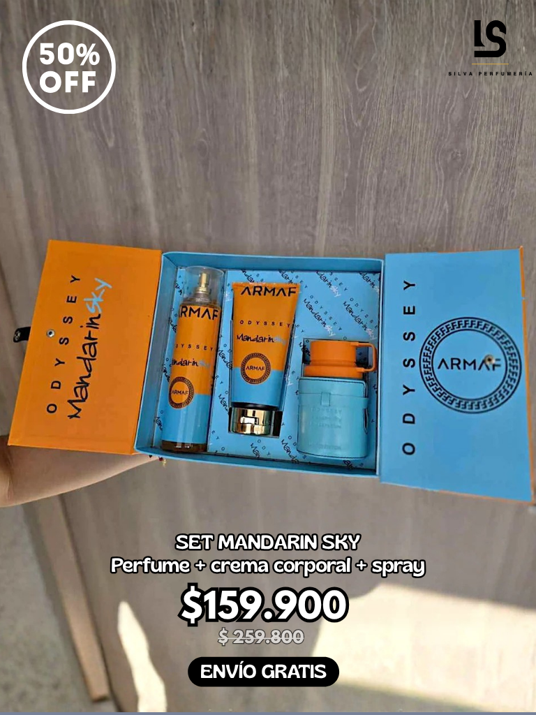 Set Mandarin Sky ( Perfume + Crema Corporal + Splash ) + Gratis Empaque de lujo