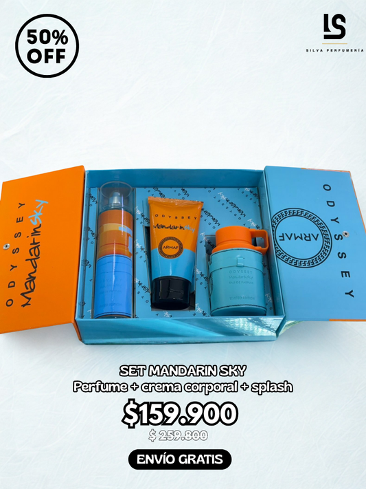 Set Mandarin Sky ( Perfume + Crema Corporal + Splash ) + Gratis Empaque de lujo