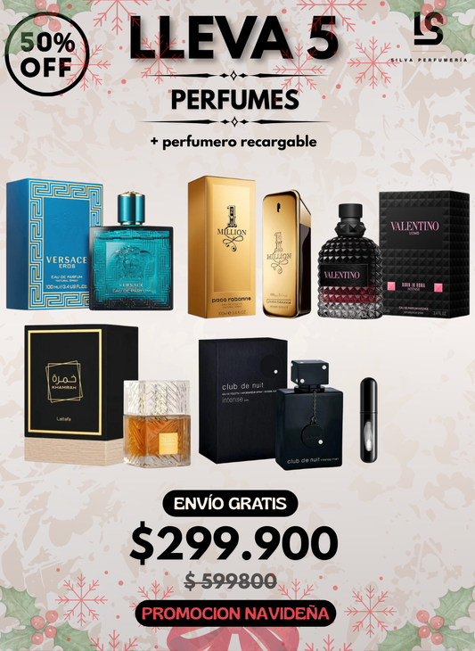 5 PERFUMES + 1 OBSEQUIO ( Khamrah + Eros Versace + One Million + Club de nuit + Valentino Born in Roma int + 1 Perfumero )