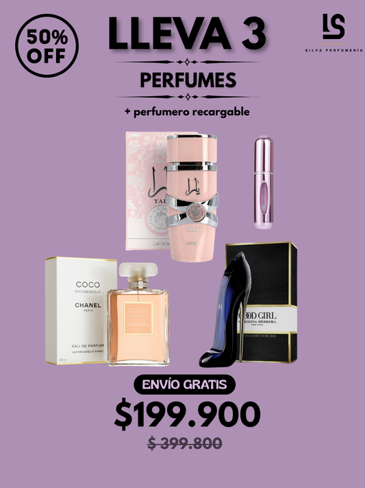 TRÍO PERFUMES ( Yara Rosa + Coco Chanel + Good Girl ) + Regalo Perfumero 🎁