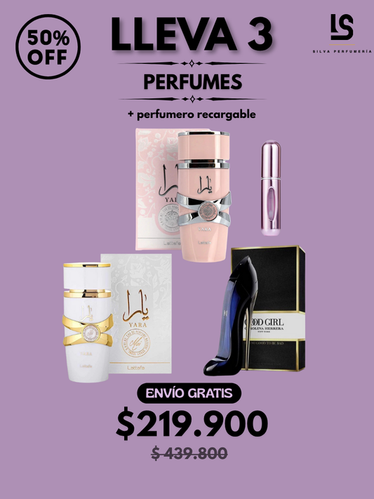TRÍO PERFUMES ( Yara Rosa + Yara Moi + Good Girl ) + Regalo Perfumero 🎁