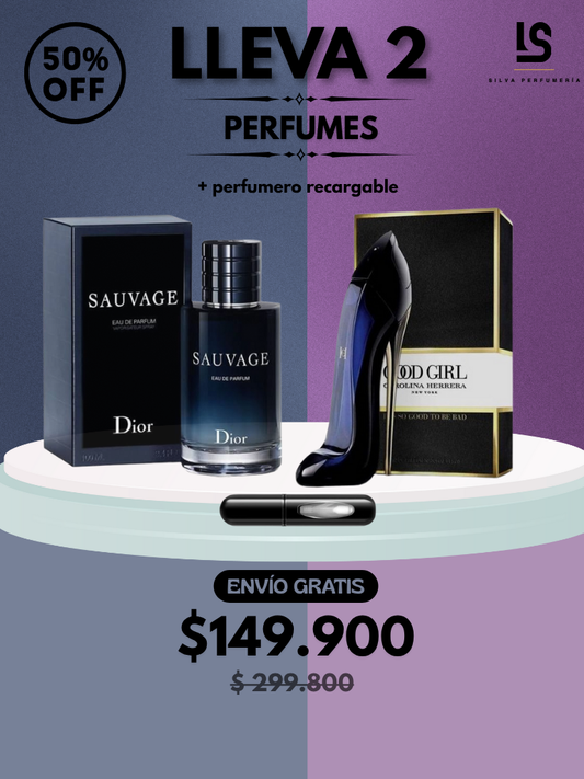 DÚO PERFUMES PAREJA ( Dior Sauvage + Good Girl ) + Regalo Perfumero 🎁