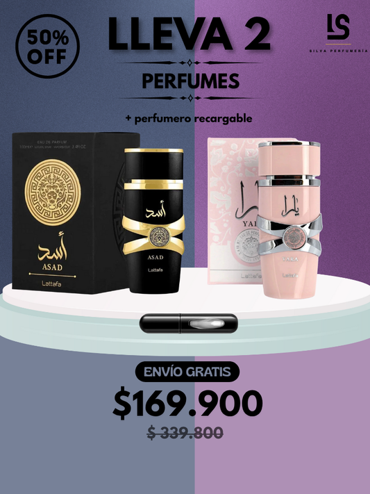 DÚO PERFUMES PAREJA ( Asad + Yara Rosa ) + Regalo Perfumero 🎁