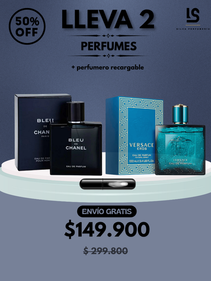 DÚO PERFUMES ( Bleu Chanel + Eros Versace ) + Regalo Perfumero 🎁