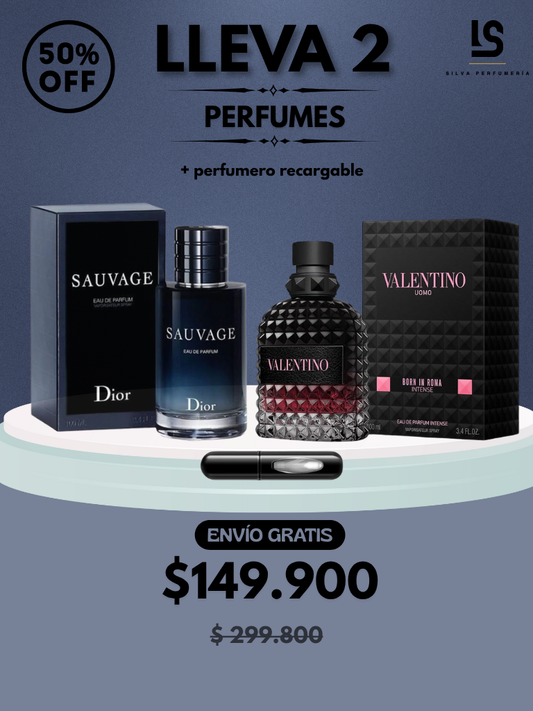 DÚO PERFUMES ( Dior Sauvage + Valentino Born in Roma ) + Regalo Perfumero 🎁