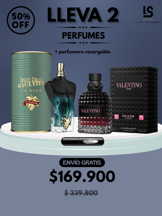 DÚO PERFUMES ( JPG Le Beau + Valentino Born in Roma ) + Regalo Perfumero 🎁