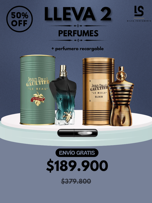 DÚO PERFUMES ( JPG Elixir + JPG Le Beau ) + Regalo Perfumero 🎁
