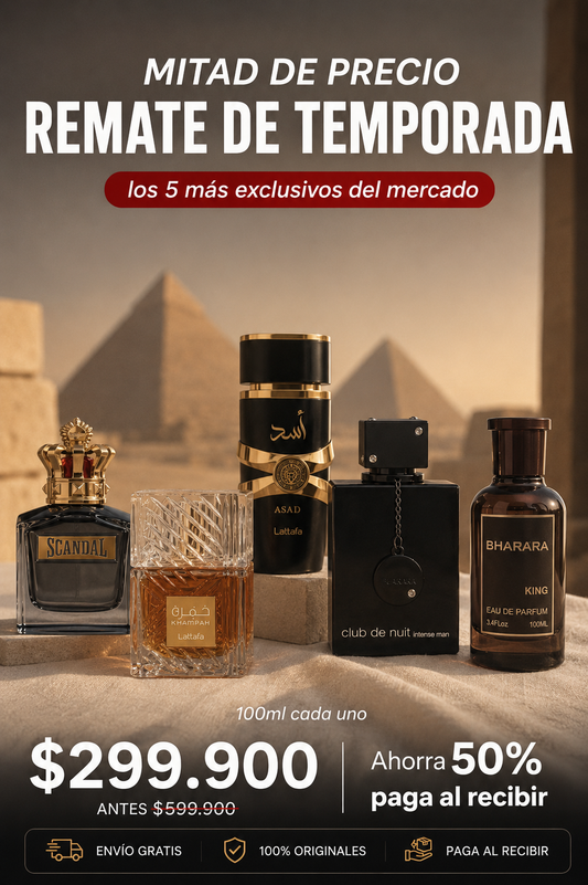 5 PERFUMES ( Khamrah + Club de nuit + Asad + Bharara King + Scandal + 1 Perfumero )