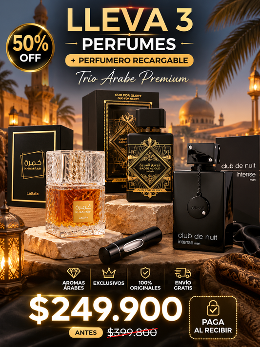 TRIO PERFUMES ( Oud For Glory + Khamrah + Club de nuit ) + Regalo Perfumero