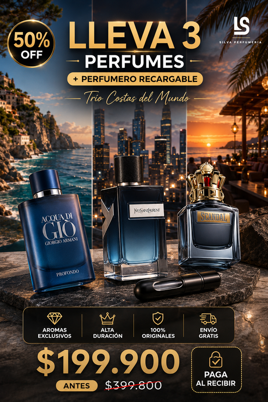 TRIO PERFUMES ( Y YSL + Scandal + Aqua di Gio Profondo ) + Regalo Perfumero