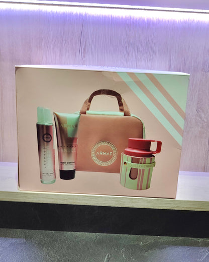 Set Odyssey Candee (Perfume + Crema corporal + Splash + Bolso + empaque lujo)
