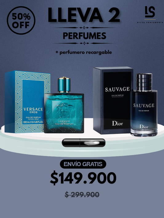 DÚO PERFUMES ( Dior Sauvage + Versace Eros ) + Regalo Perfumero 🎁