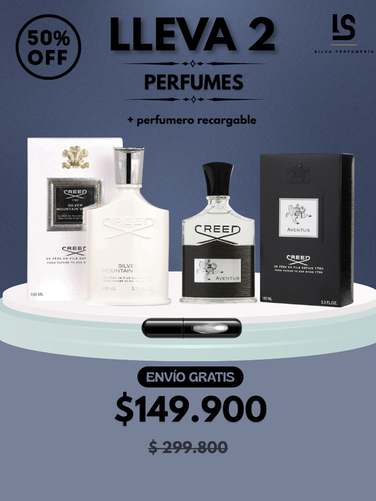 DÚO PERFUMES ( Creed Aventus + Creed Mountain Water ) + Regalo Perfumero