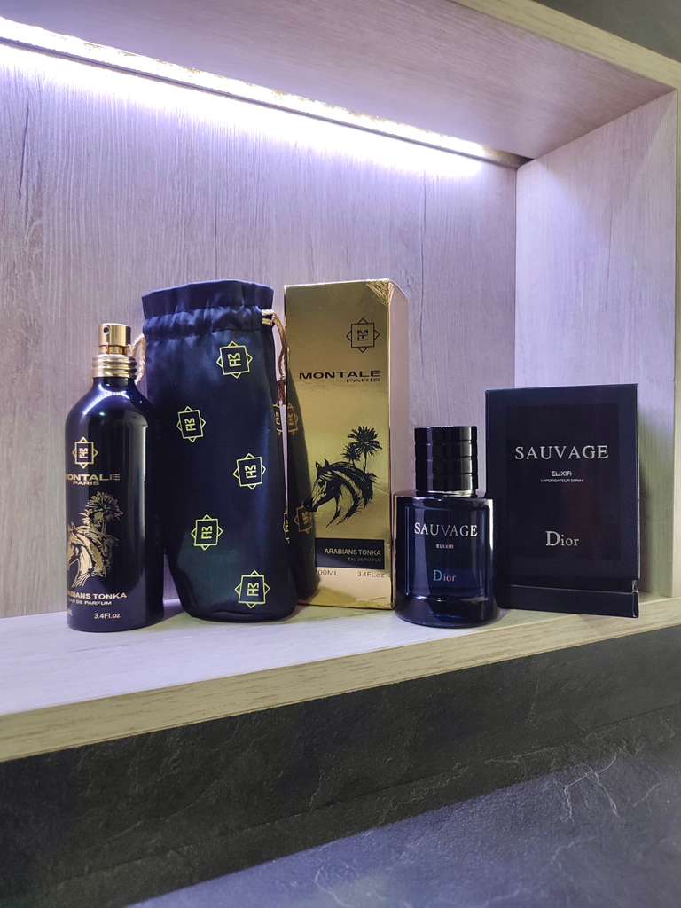 DÚO PERFUMES ( Dior Sauvage Elixir + Montale Arabians Tonka ) + Regalo Perfumero