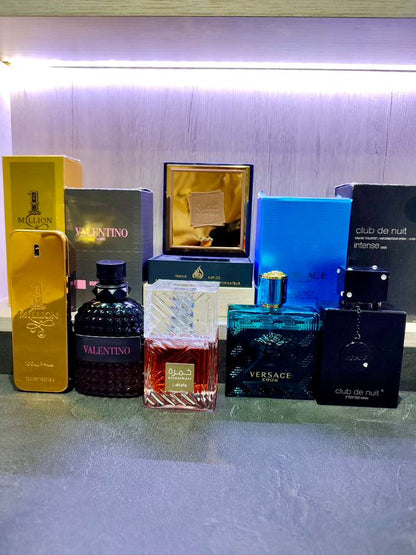 5 PERFUMES + 1 OBSEQUIO ( Khamrah + Eros Versace + One Million + Club de nuit + Valentino Born in Roma int + 1 Perfumero )