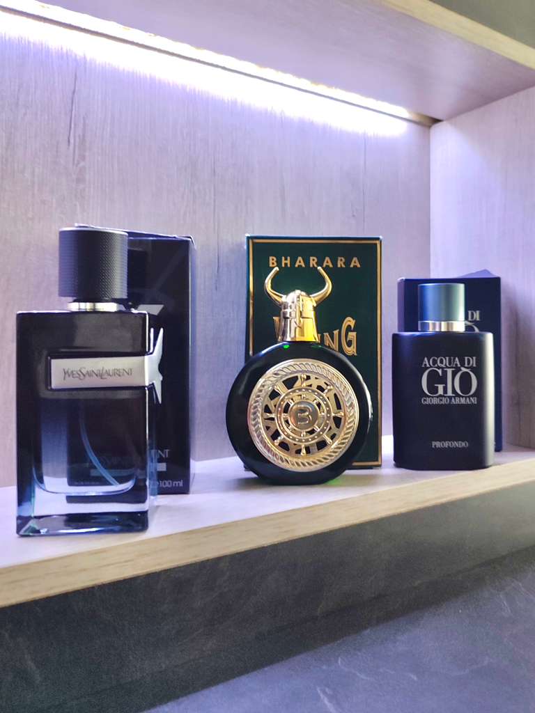 TRIO PERFUMES ( Y Yves Saint Lauren + Aqua Di Gio Profondo + Bharara Viking Dubai ) + Regalo Perfumero