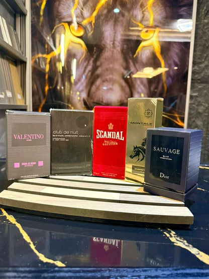 5 PERFUMES + 1 OBSEQUIO ( Valentino + Club de nuit + montale arabians tonka + sauvage elixir + Scandal + 1 Perfumero )