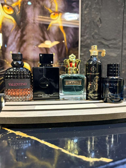 5 PERFUMES + 1 OBSEQUIO ( Valentino + Club de nuit + montale arabians tonka + sauvage elixir + Scandal + 1 Perfumero )