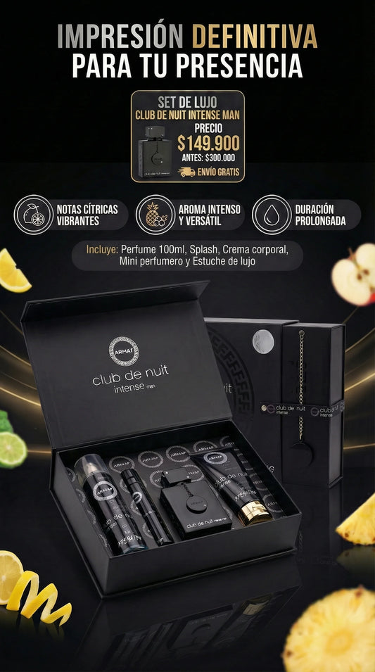 Set Club de Nuit ( Perfume + Crema Corporal + Splash + Mini Perfumero ) + Gratis Empaque de lujo